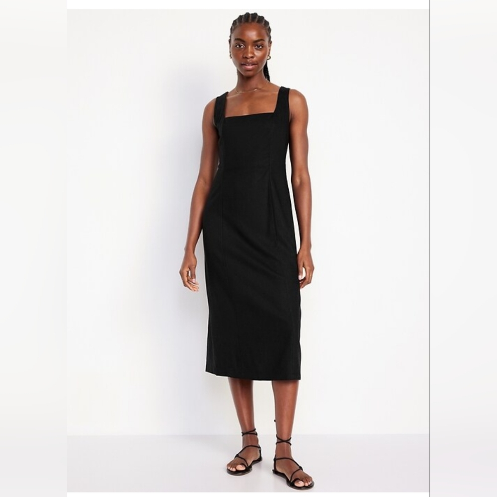 Old Navy Black Sheath Midi Dress Square Neck